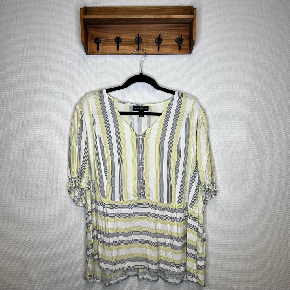 Lane Bryant | White and‎ Yellow Relaxed 3/4 Sleeve Tunic 24